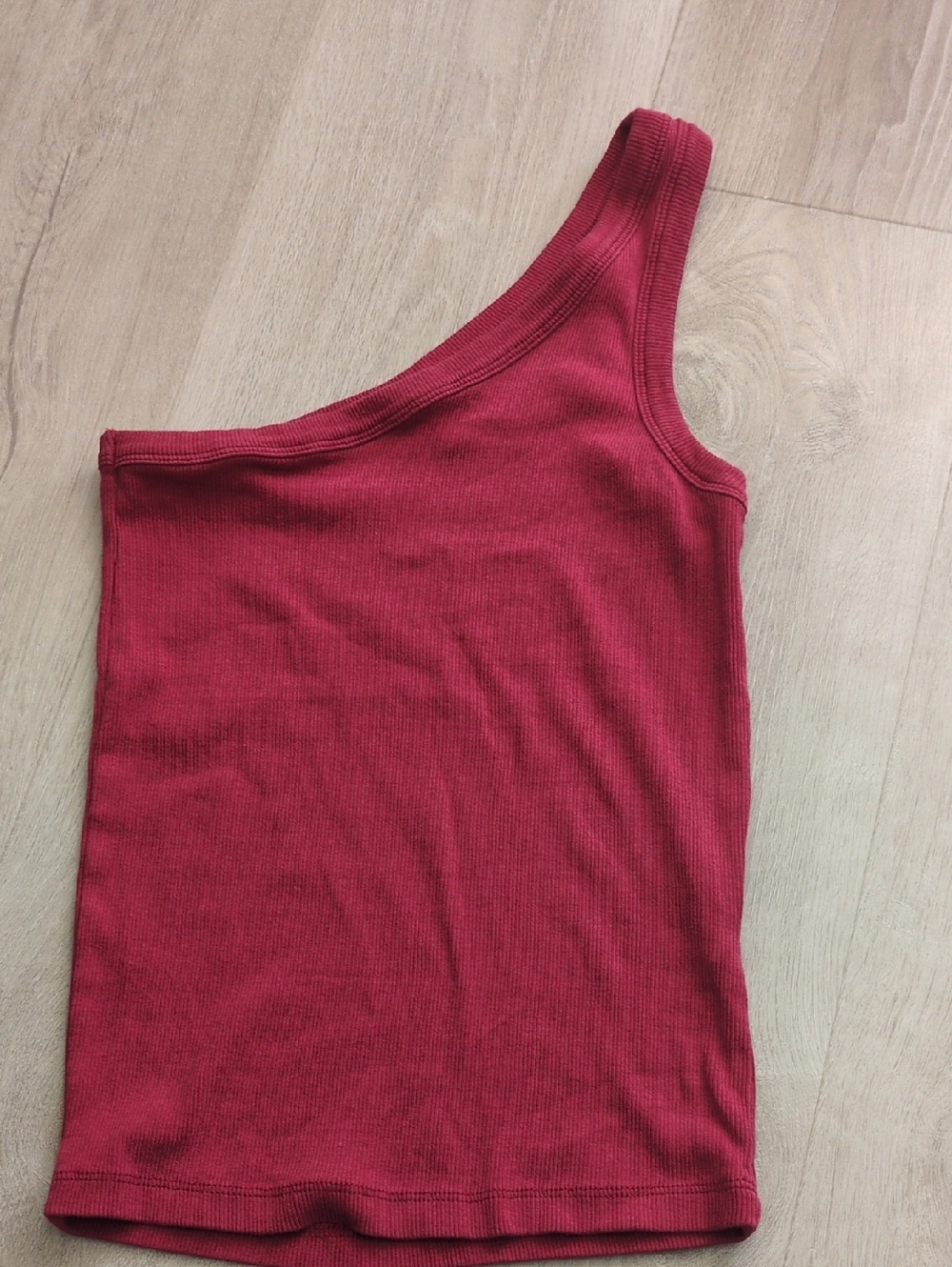 KOTN One-Shoulder Ribbed Tank Top - Burgundy Red